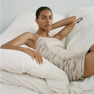 🆕Zara Sz S Tan Beige Ruched Draped Faux Leather Mini Dress